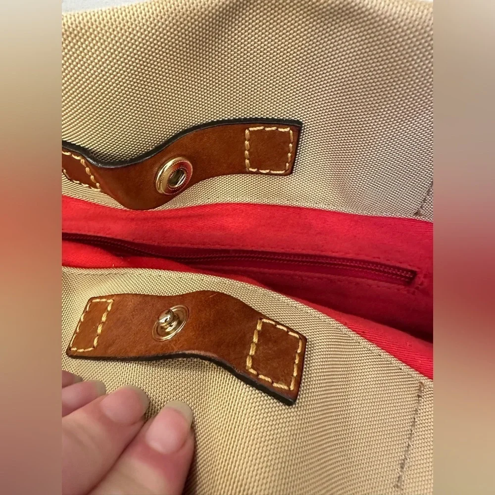 Vintage Dooney & Bourke Large Shopper Tote Bag Purse Tan Canvas Brown Leather